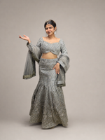 Grey Net Fishtail Lehenga With Sequin and Cutdana Work — view 1