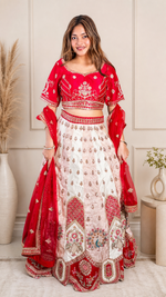 Ivory Shimmer Silk Kali Lehenga With Red Zari Blouse — view 1