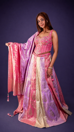 Ombré Brocade Kali Lehenga in Pink and Lilac — view 1