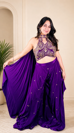 Purple Velvet Halter Blouse With Palazzo Set — view 1