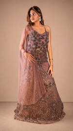 Nude Brown Cord-Embroidered Mermaid Lehenga Set — view 1