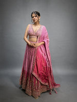 Pink Ombre Shimmer Tissue Lehenga With Zari Work — view 1