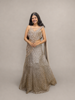 Champagne Silver Sequin Corset Lehenga With Georgette Drape — view 1