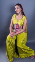 Parrot Green Silk Palazzo Suit With Paisley Embroidery — view 1