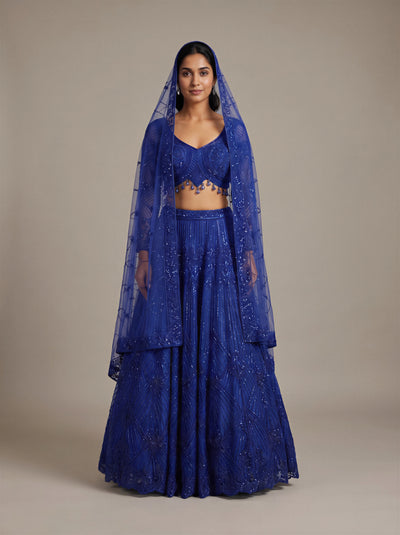 Neelambari Royal Blue Beaded Net Lehenga
