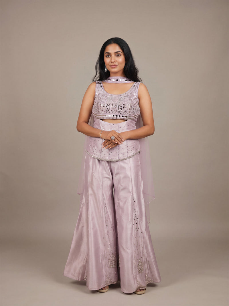 Blush Pink Mirror-Work Sharara Set