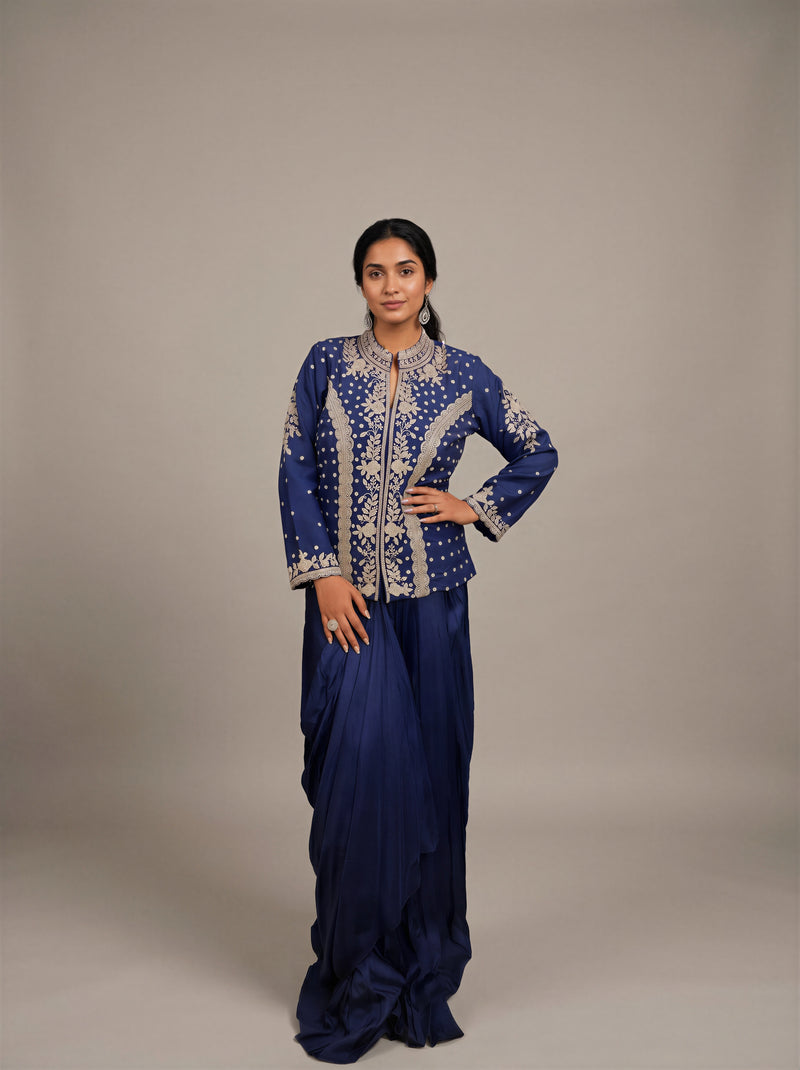 Nilaya Navy Beaded Dhoti Jacket Set