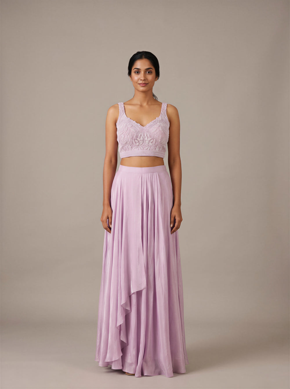 Mauve Pearl Beadwork Dhoti Drape Set