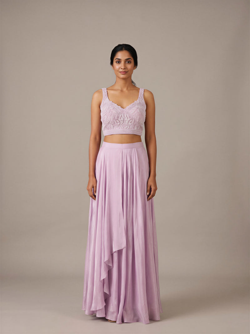 Mauve Pearl Beadwork Dhoti Drape Set