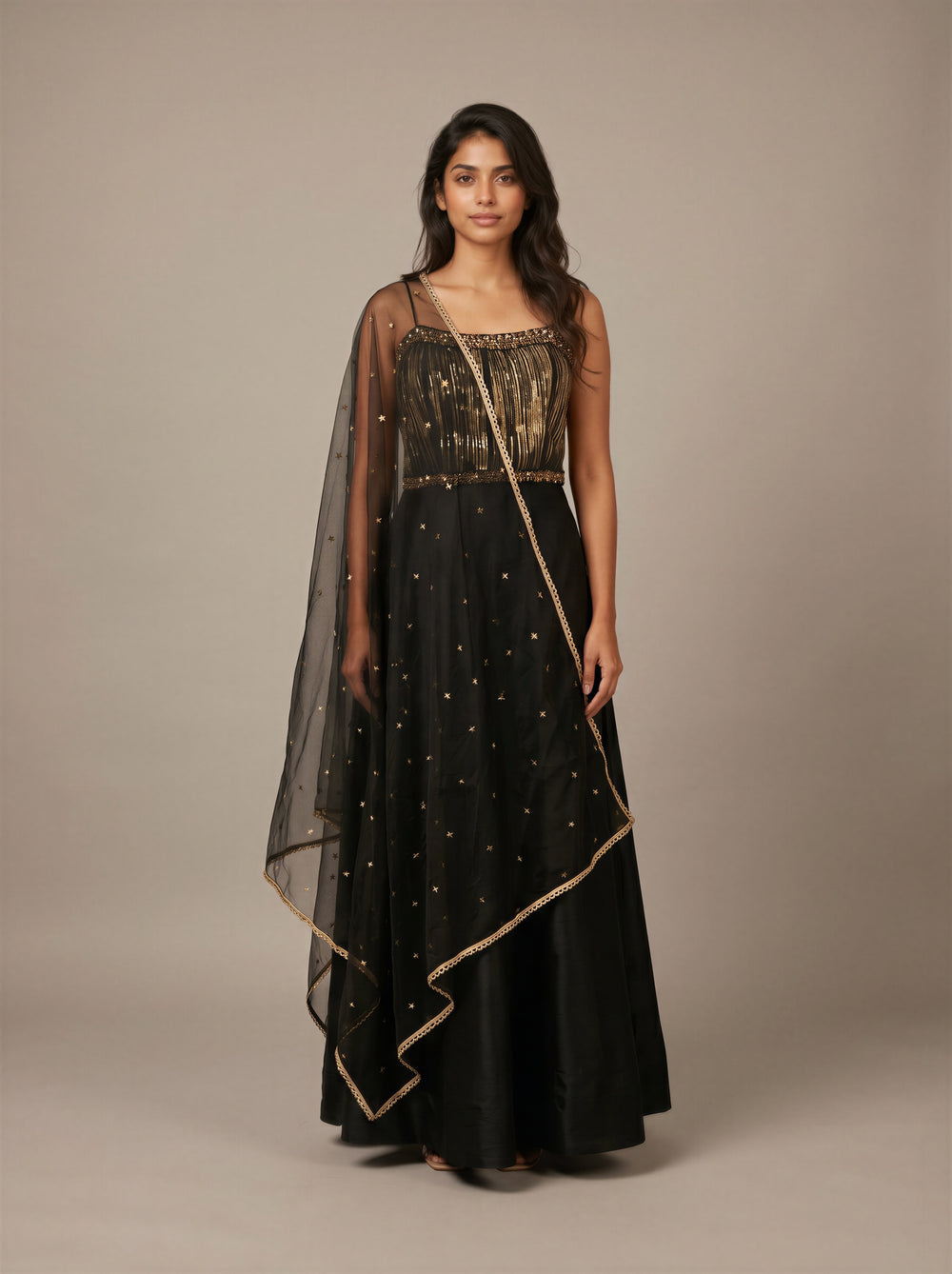 Noctis Black Raw Silk Mermaid Lehenga Set