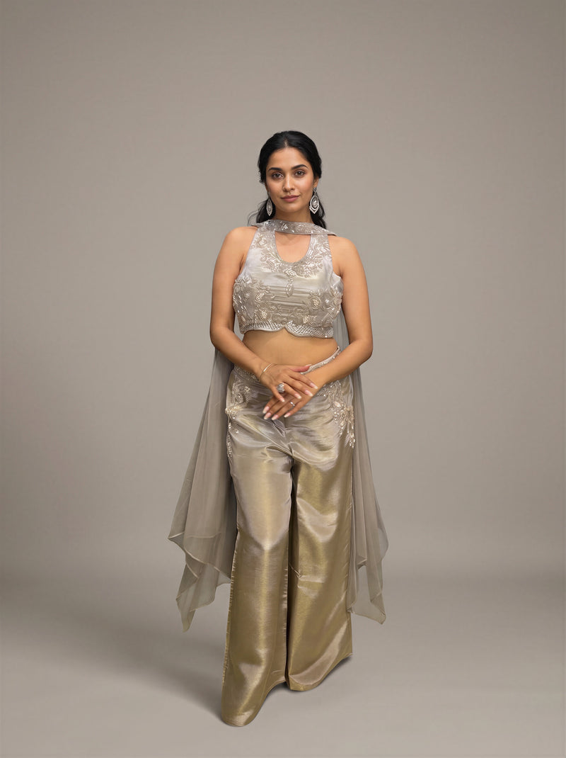 Mercury Grey Shimmer Tissue Palazzo Set