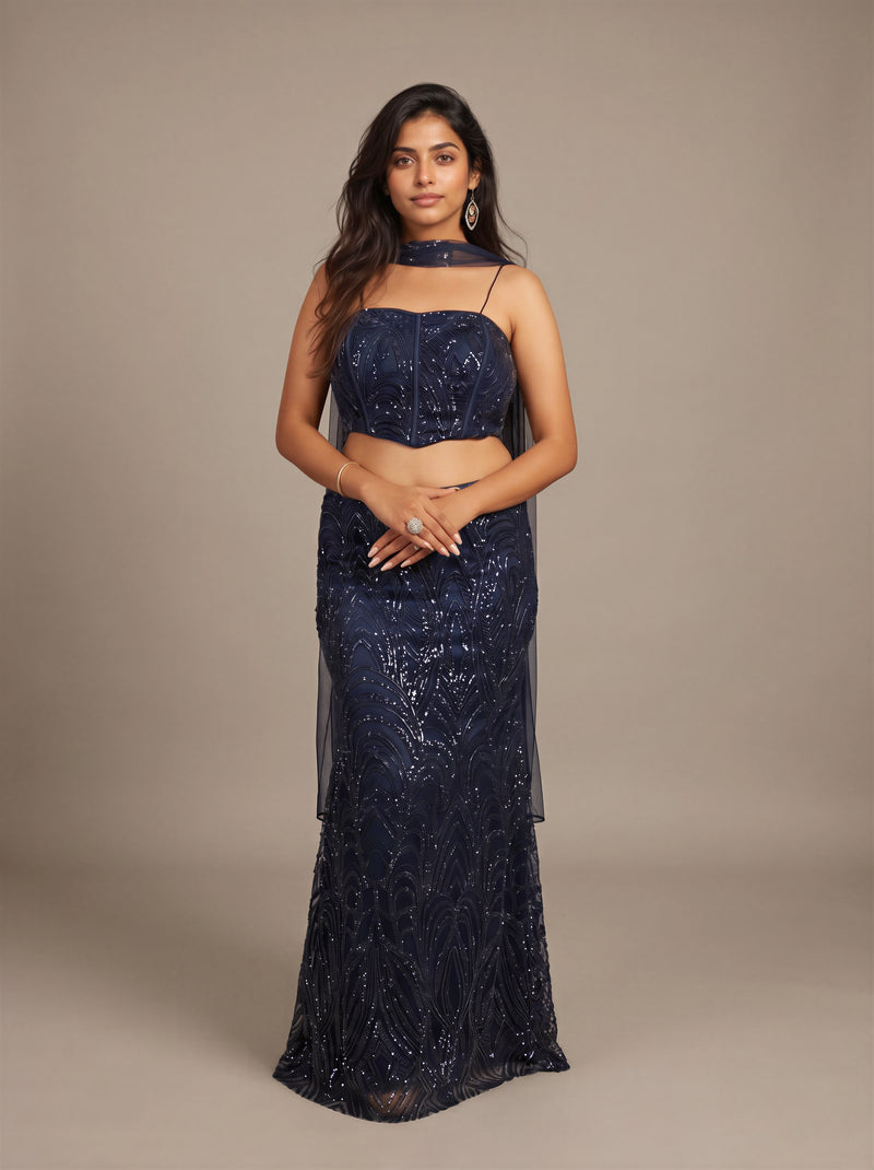 Midnight Navy Beaded Mermaid Lehenga Set