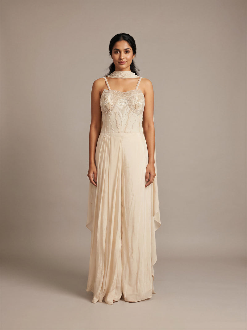 Ivory Pearl Bead Bustier Dhoti Set