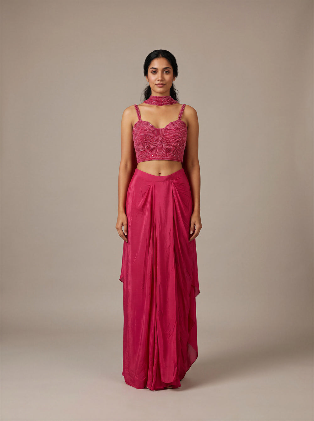 Gulaal Hot Pink Beaded Dhoti Set