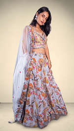 Sky Blue Crape Lehenga With Thread and Zari Work — view 4