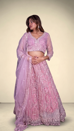 Baby Pink Net Kali Lehenga With Beads and Cutdana — view 4