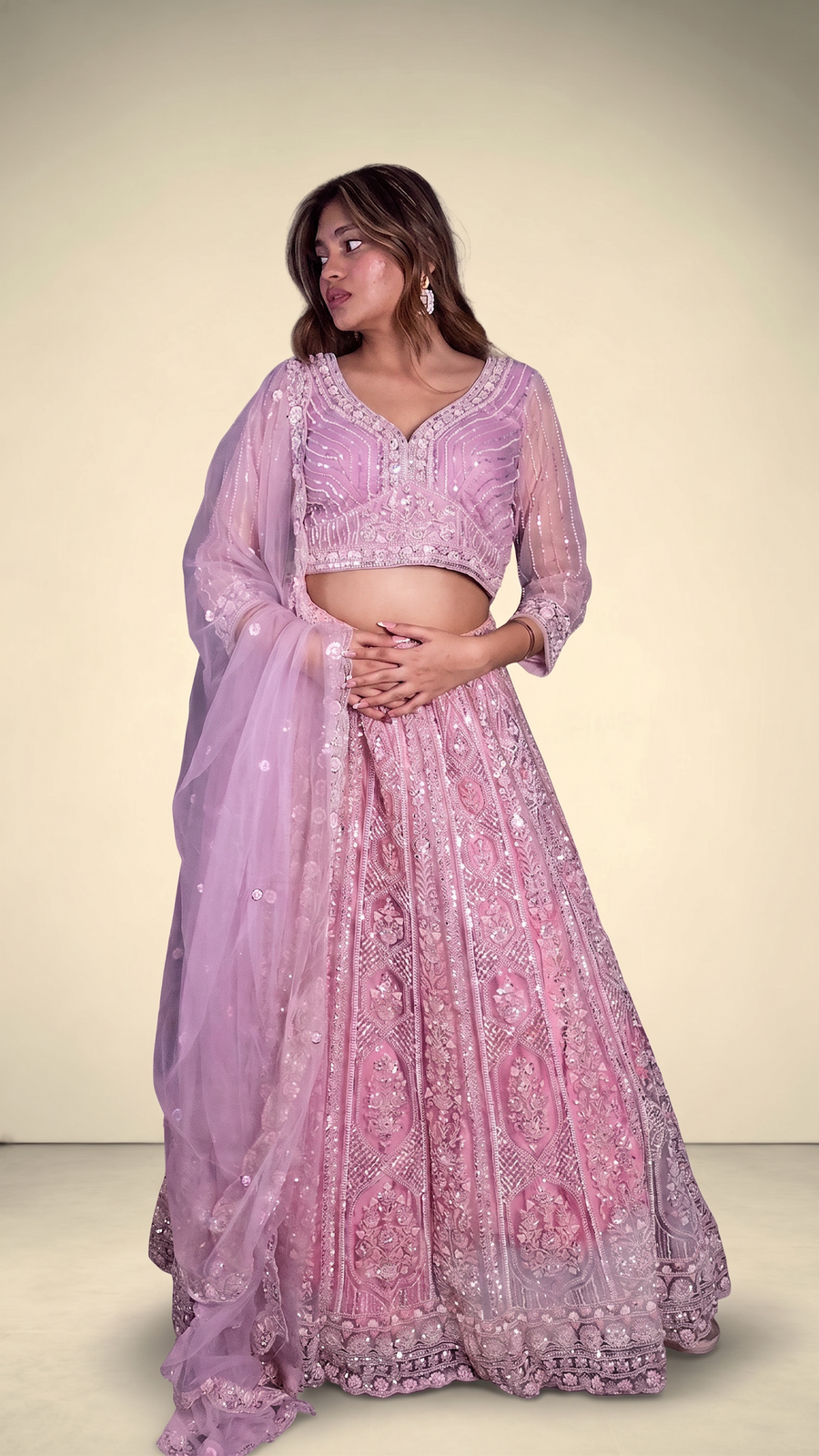 Baby Pink Net Kali Lehenga With Beads and Cutdana — blouse detail