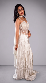 White Net Pearl-Beaded Corset and Draped Dhoti Set — view 4