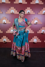 Teal Blue Cotton Kali Lehenga With Mirror Work — view 4