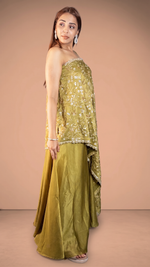 Parrot Green One-Shoulder Cape and Palazzo Set — view 4