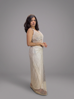 Ivory Sequin Net Pre-Draped Saree With Beaded Blouse — view 4