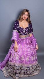 Lilac Tissue Lehenga With Dark Purple Raw Silk Blouse — view 4