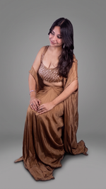 Beige Chenon Dhoti Set With Beaded Sequin Bustier — view 4