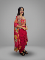 Hot Pink Georgette Draped Skirt Set With Zardozi Jacket — view 4