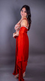Orange Crepe Skirt Set With Zari Bustier and Cape — view 4