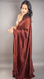 Rust Maroon Vichitra Silk Pre-Draped Saree, Mirror Blouse — view 4