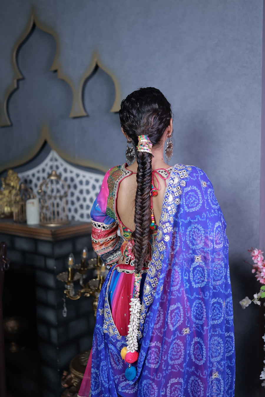 Pink Multicolour Cotton Kali Lehenga With Bandhani Dupatta — blouse detail