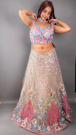 Beige Net Lehenga With Pink Sequin and Mirror Work — view 4
