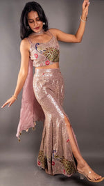 Rose Gold Peacock Embroidered Georgette Sharara Set — view 4