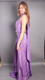 Lilac Crepe Cutdana Halter Set With Draped Dupatta — view 4