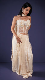 White Crepe Corset Blouse and Pleated Skirt Set — view 4