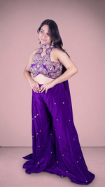 Purple Velvet Halter Blouse With Palazzo Set — view 4