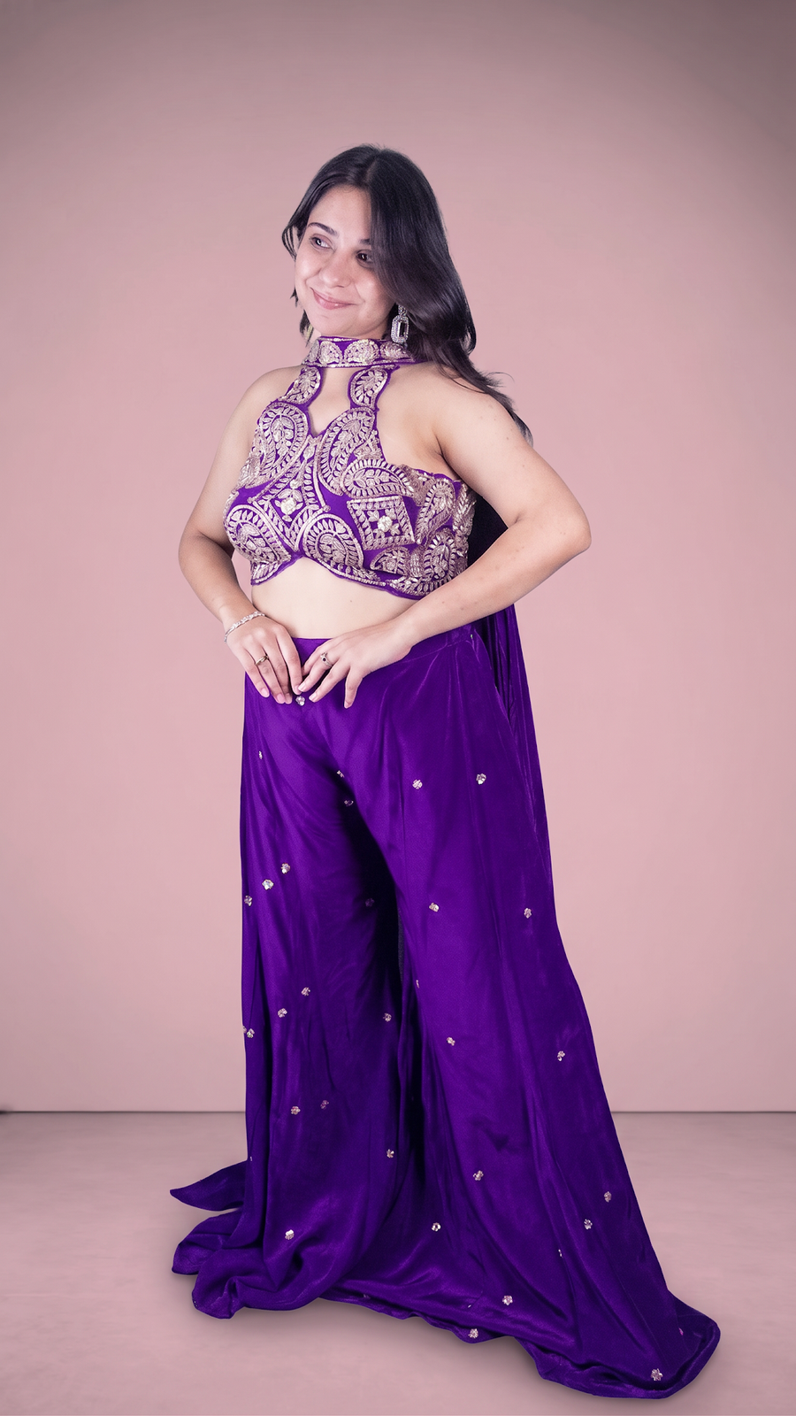 Purple Velvet Halter Blouse With Palazzo Set — blouse detail
