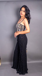 Black Georgette Mirror Cutwork Bustier Sharara Set — view 4