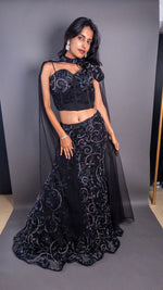 Black Net Mermaid Lehenga With Cape — view 4