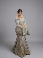 Grey Net Fishtail Lehenga With Sequin and Cutdana Work — view 4