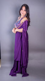 Purple Crepe Sequin Halter Blouse and Drape Skirt Set — view 4