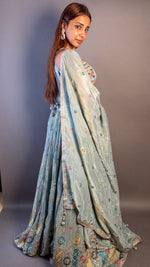 Sage Grey Crinkled Georgette Kali Lehenga Set — view 4