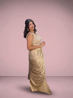 Ivory Pre-Draped Saree With Cutdana Sequin Blouse — view 4