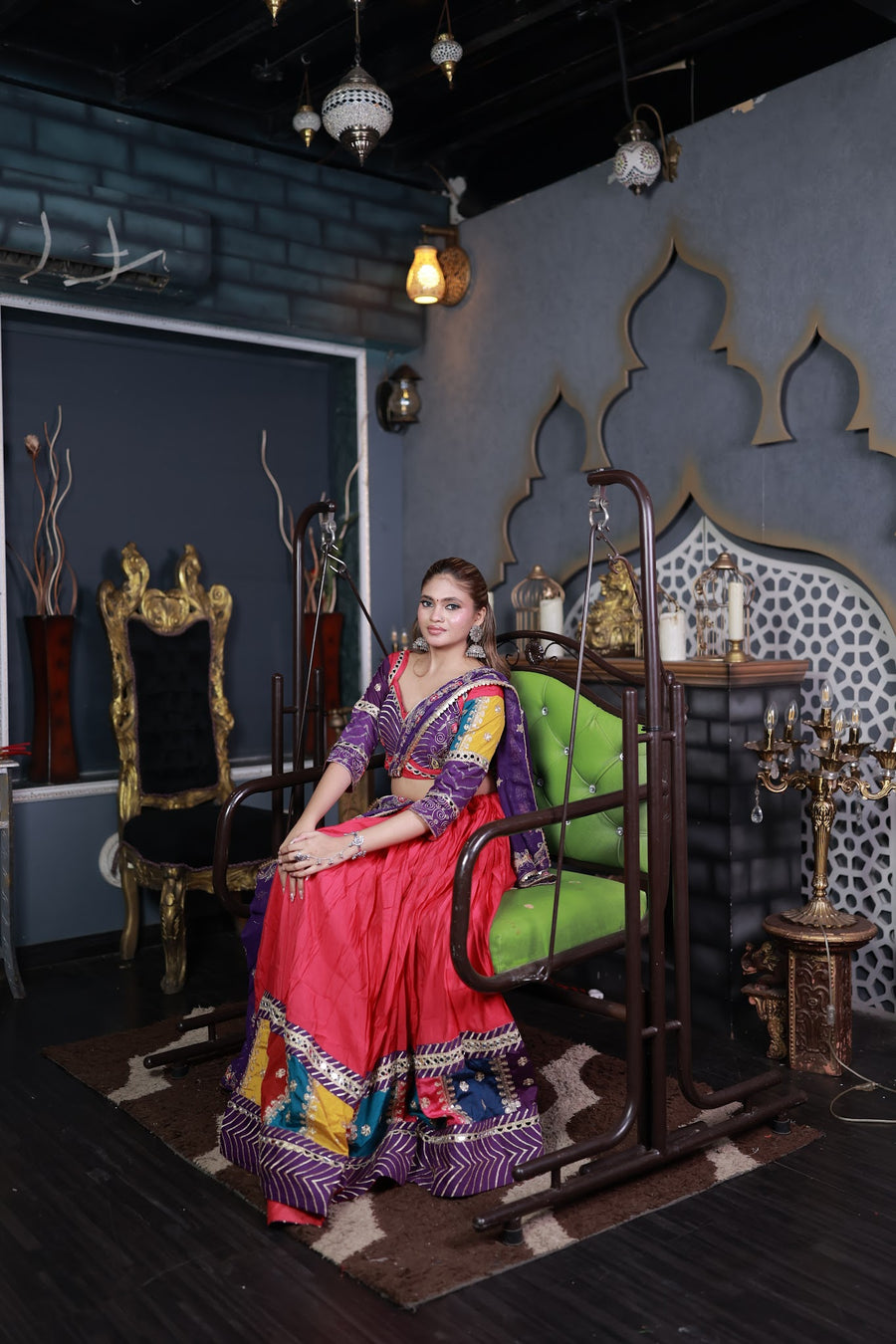 Red Cotton Kali Lehenga With Purple Zari Dupatta — blouse detail