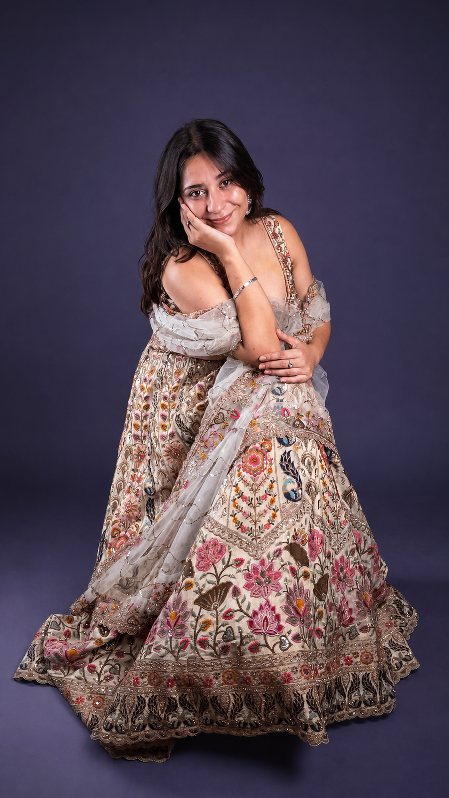 Off-White Shimmer Silk Kali Lehenga With Zari Thread Work — blouse detail