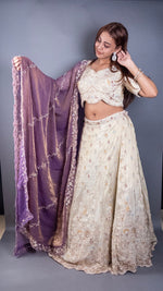 Ivory Net Lehenga With Lavender Tissue Dupatta — view 4