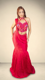 Hot Pink Crepe Mermaid Lehenga With Beaded Blouse — view 4