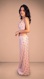 Baby Pink Crepe Mermaid Lehenga With Mirror Work — view 4