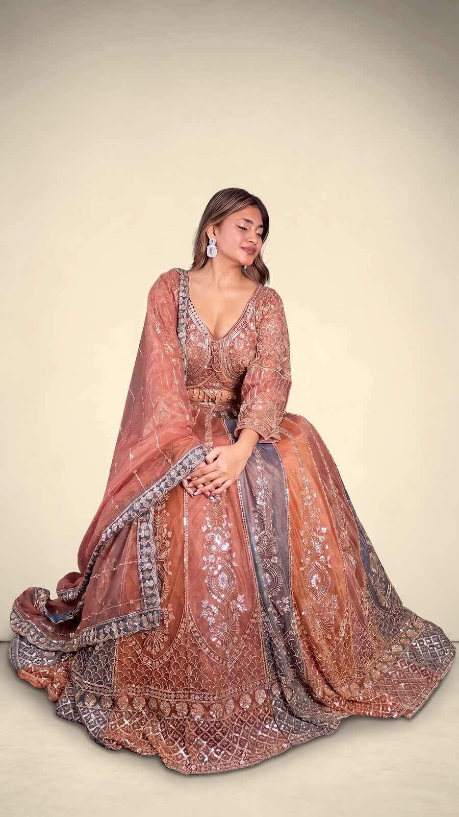 Rust Net Kali Lehenga With Zari and Sequin Work — blouse detail