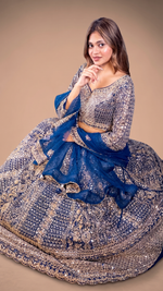 Sapphire Blue Net Lehenga With Mirror Work — view 4